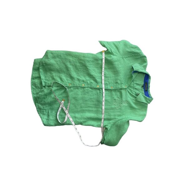 Lauren Ralph Lauren Linen Green Crested Long Sleeve Button Down Shirt Academia C - Picture 7 of 8